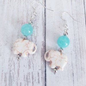 925 Sterling Stone & Glass Bead Elephant Earrings